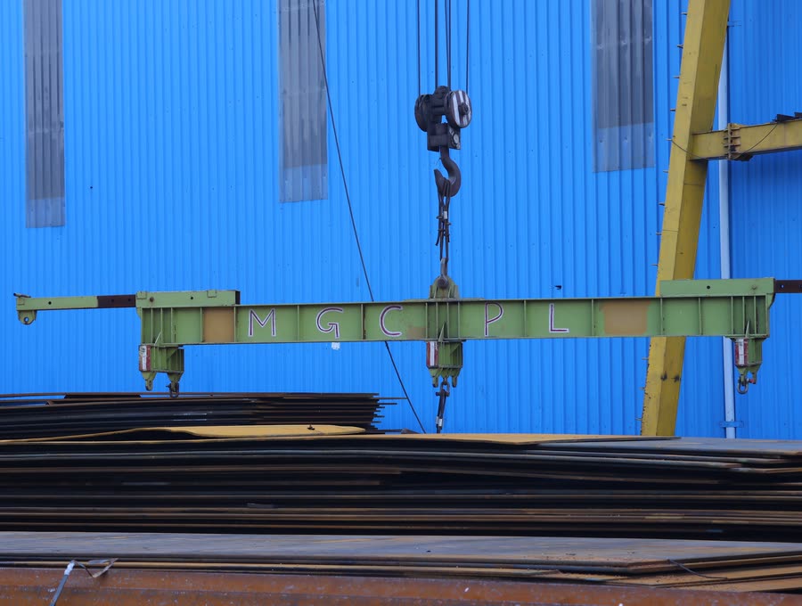 Steel plates stacked for cutting