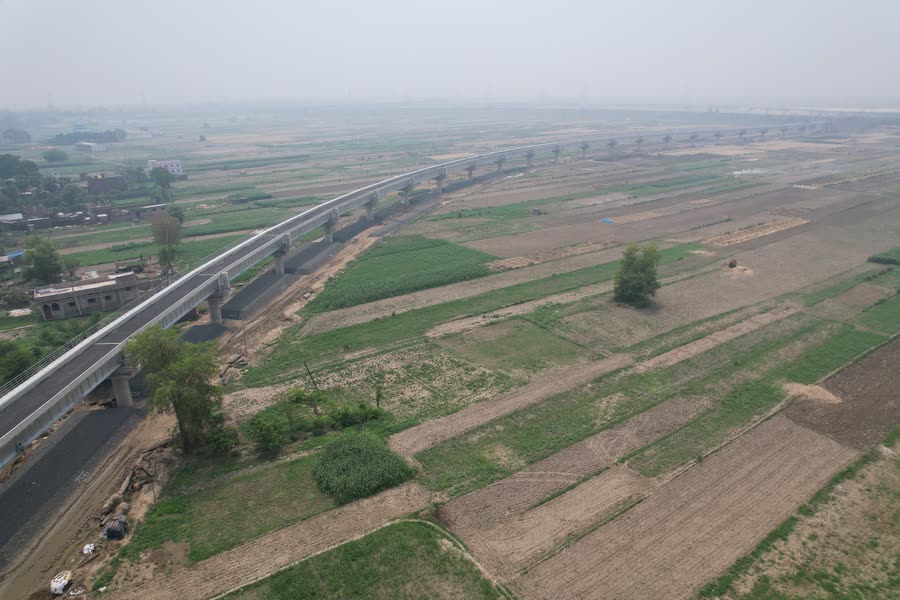 Long viaduct across fields